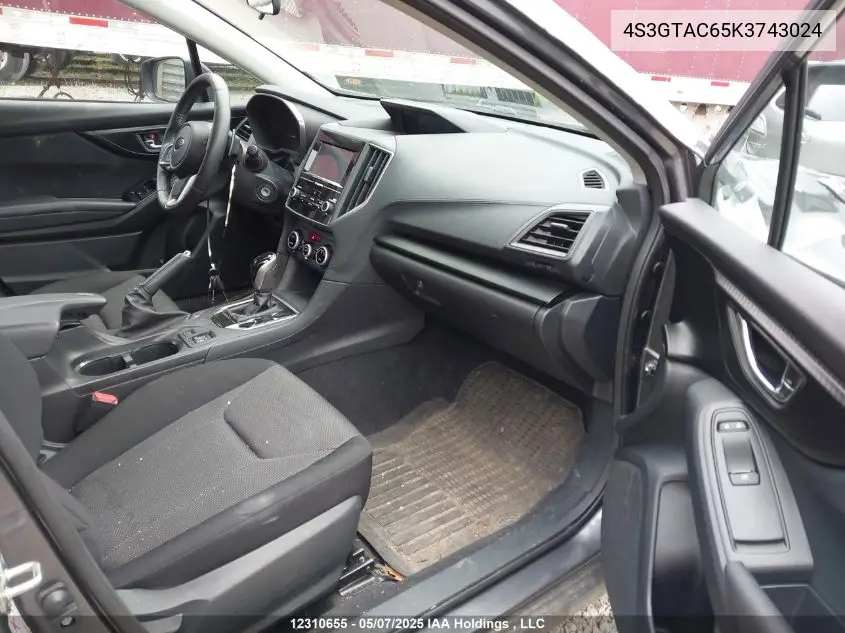 2019 Subaru Impreza Premium VIN: 4S3GTAC65K3743024 Lot: 12310655