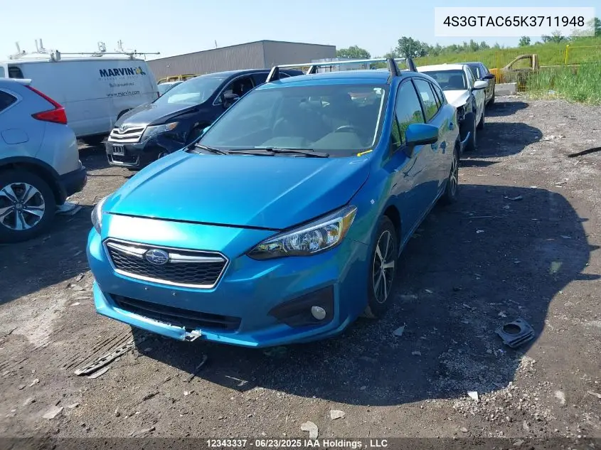 2019 Subaru Impreza Sport/Touring VIN: 4S3GTAC65K3711948 Lot: 12343337