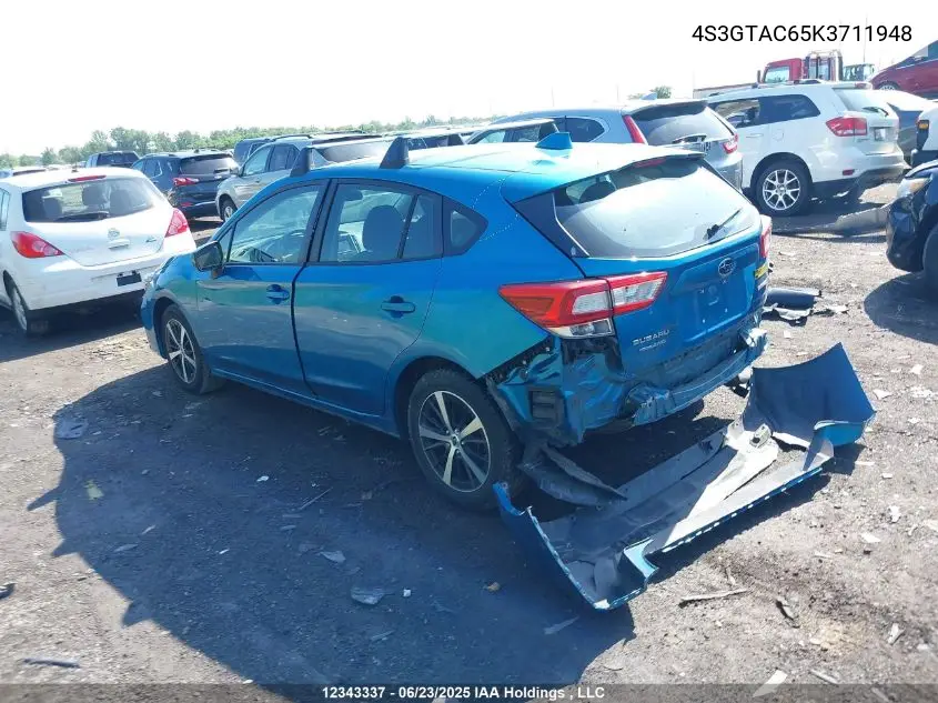 2019 Subaru Impreza Sport/Touring VIN: 4S3GTAC65K3711948 Lot: 12343337