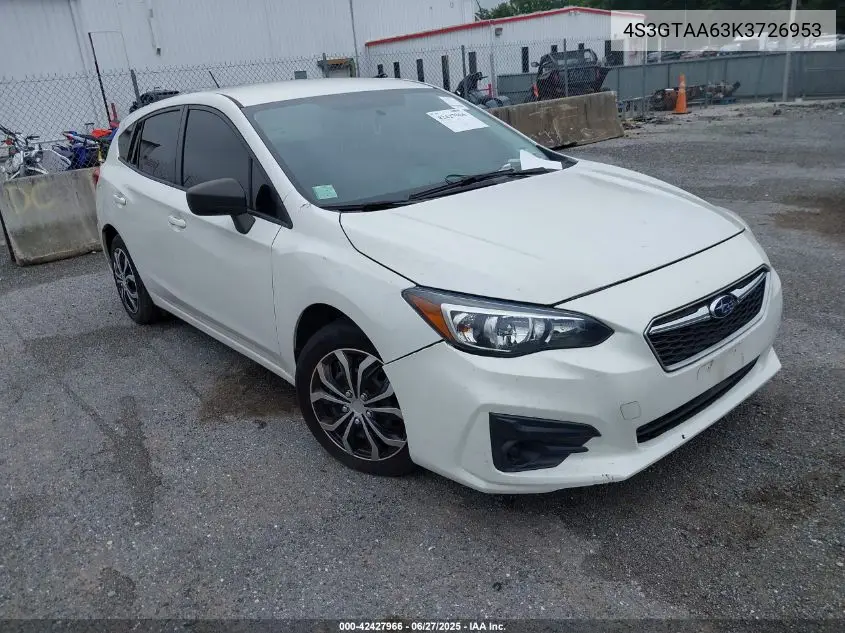 2019 Subaru Impreza 2.0I VIN: 4S3GTAA63K3726953 Lot: 42427966