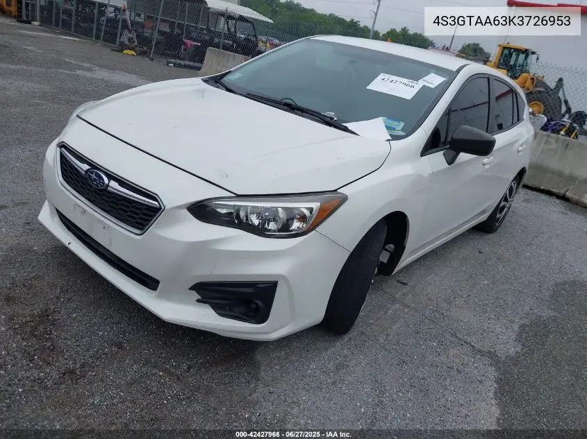2019 Subaru Impreza 2.0I VIN: 4S3GTAA63K3726953 Lot: 42427966