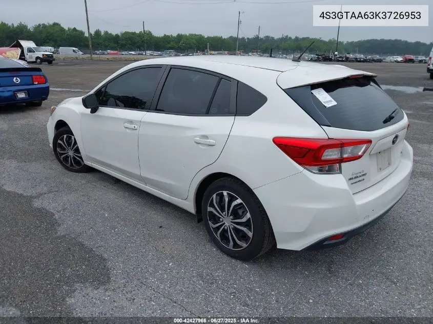 2019 Subaru Impreza 2.0I VIN: 4S3GTAA63K3726953 Lot: 42427966