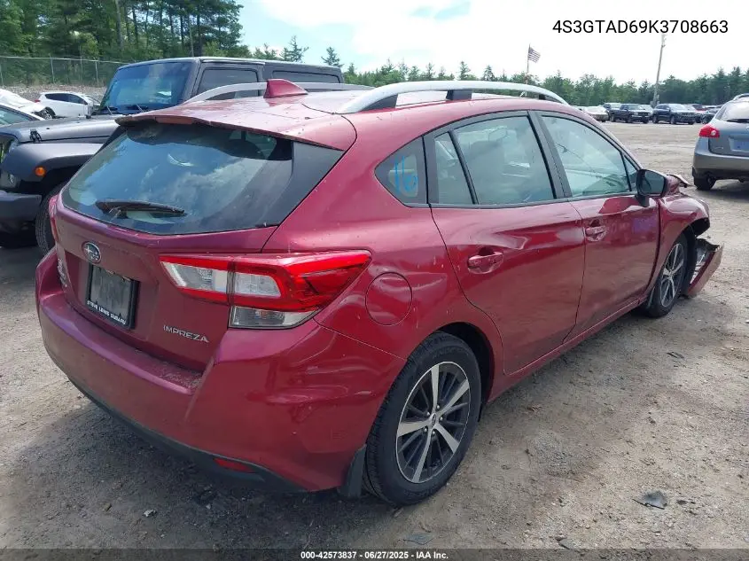 2019 Subaru Impreza 2.0I Premium VIN: 4S3GTAD69K3708663 Lot: 42573837