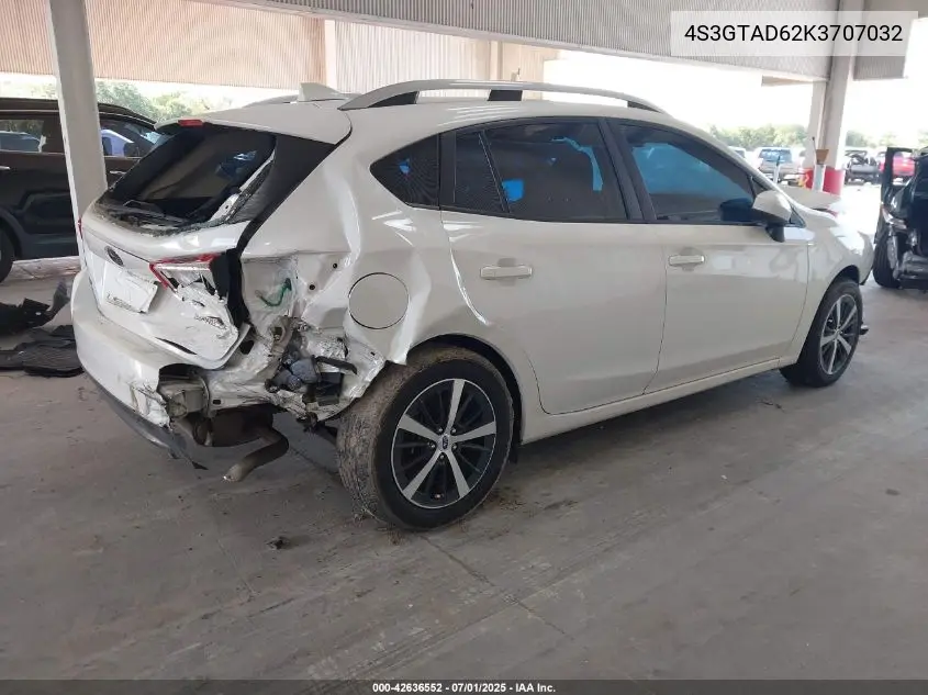 2019 Subaru Impreza 2.0I Premium VIN: 4S3GTAD62K3707032 Lot: 42636552