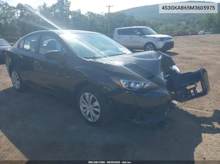 2021 Subaru Impreza VIN: 4S3GKAB65M3605975 Lot: 42613360