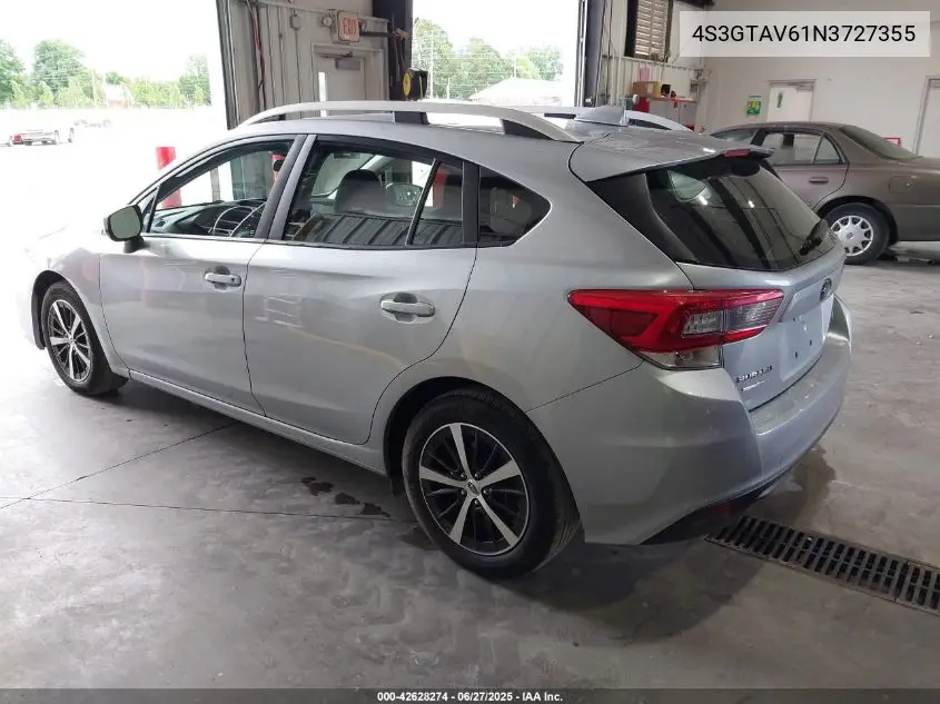 2022 Subaru Impreza Premium 5-Door VIN: 4S3GTAV61N3727355 Lot: 42628274
