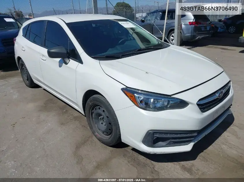 2022 Subaru Impreza Base 5-Door VIN: 4S3GTAB66N3706490 Lot: 42631097