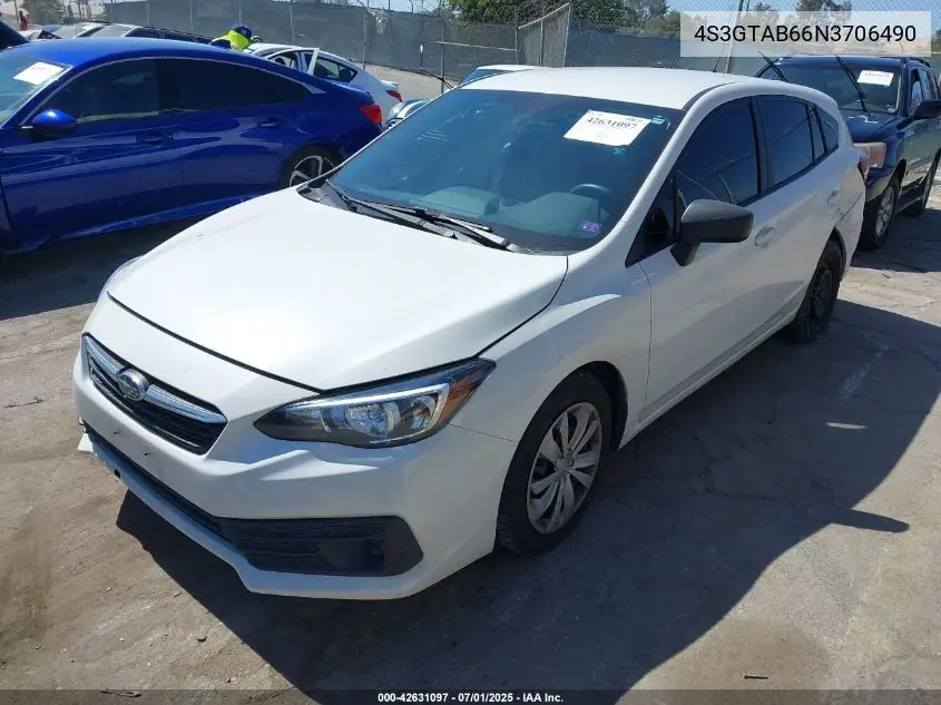 2022 Subaru Impreza Base 5-Door VIN: 4S3GTAB66N3706490 Lot: 42631097