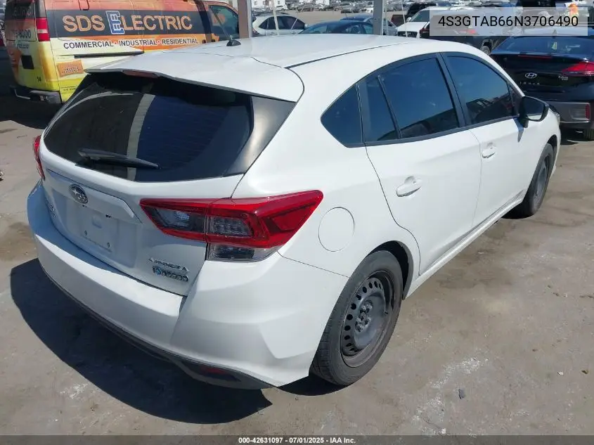 2022 Subaru Impreza Base 5-Door VIN: 4S3GTAB66N3706490 Lot: 42631097