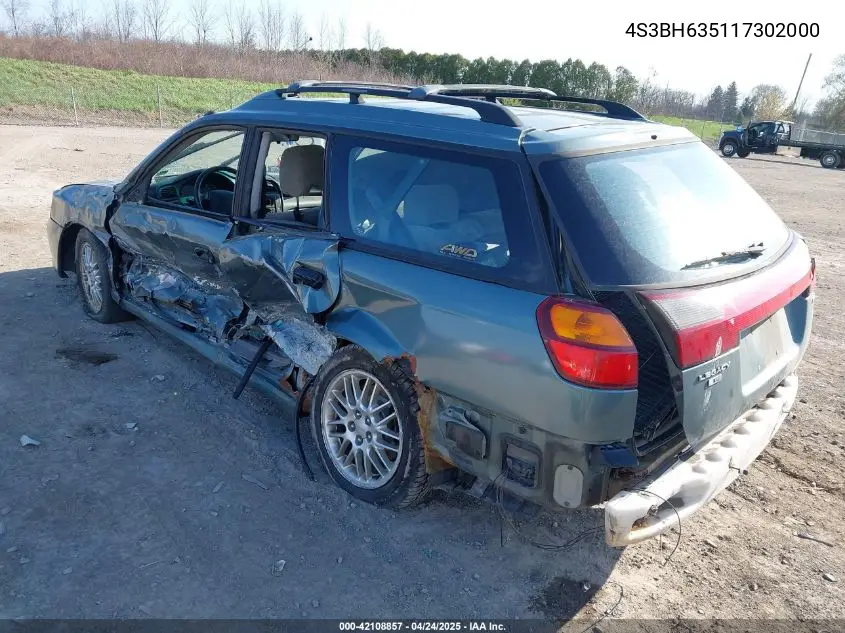 2001 Subaru Legacy L VIN: 4S3BH635117302000 Lot: 42108857