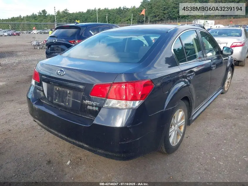 2010 Subaru Legacy 2.5I Premium VIN: 4S3BMBG60A3239194 Lot: 42740247
