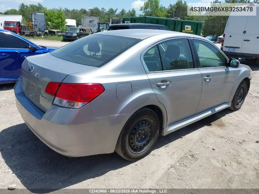 2011 Subaru Legacy 2.5I Premium VIN: 4S3BMGB6XB3253478 Lot: 12343960