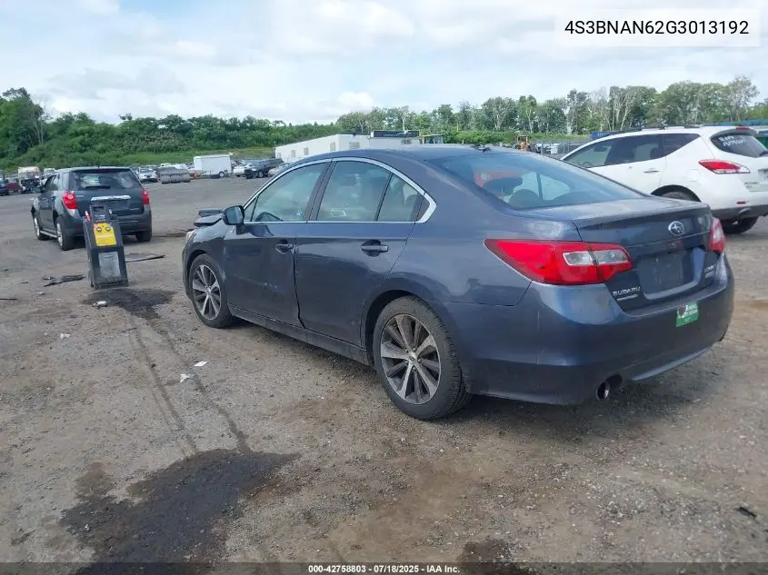 2016 Subaru Legacy 2.5I Limited VIN: 4S3BNAN62G3013192 Lot: 42758803