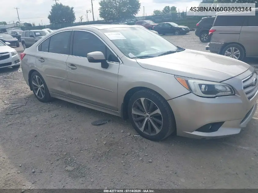 2016 Subaru Legacy 2.5I Limited VIN: 4S3BNAN60G3033344 Lot: 42771418
