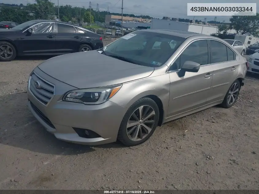 2016 Subaru Legacy 2.5I Limited VIN: 4S3BNAN60G3033344 Lot: 42771418