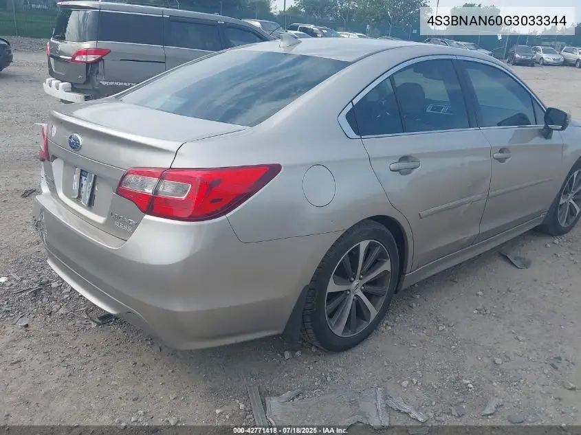 2016 Subaru Legacy 2.5I Limited VIN: 4S3BNAN60G3033344 Lot: 42771418