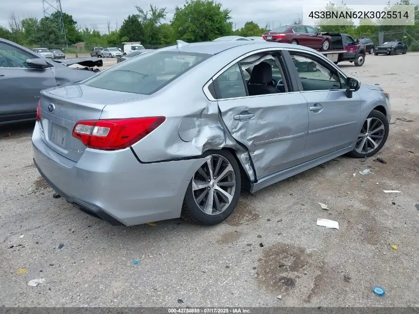 2019 Subaru Legacy 2.5I Limited VIN: 4S3BNAN62K3025514 Lot: 42758855