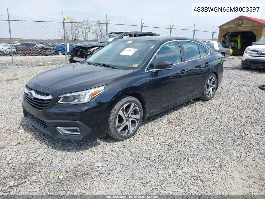 2021 Subaru Legacy Limited Xt VIN: 4S3BWGN66M3003597 Lot: 42005243