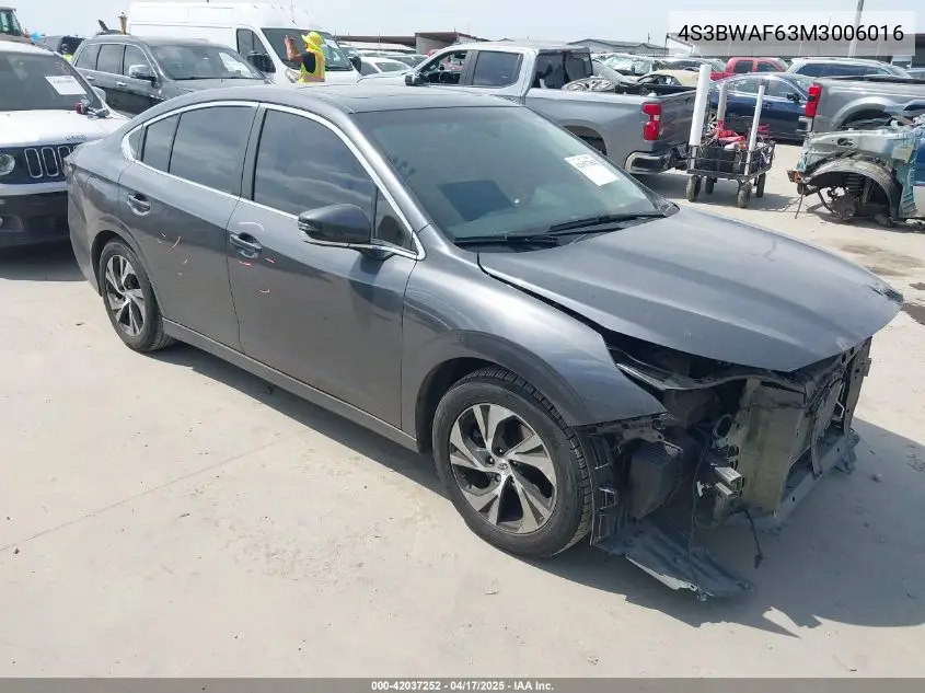 2021 Subaru Legacy Premium VIN: 4S3BWAF63M3006016 Lot: 42037252