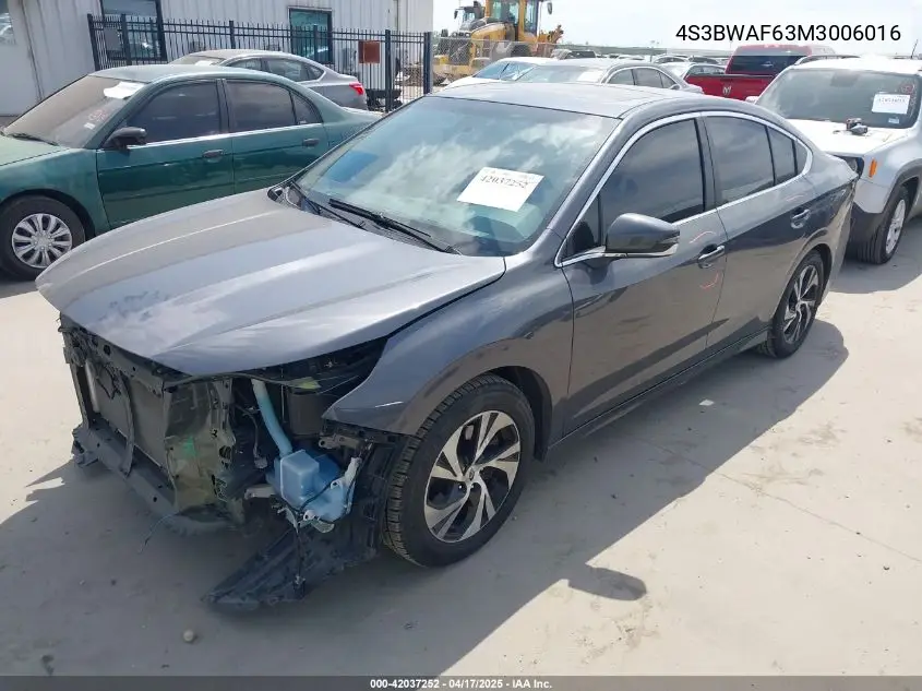 2021 Subaru Legacy Premium VIN: 4S3BWAF63M3006016 Lot: 42037252
