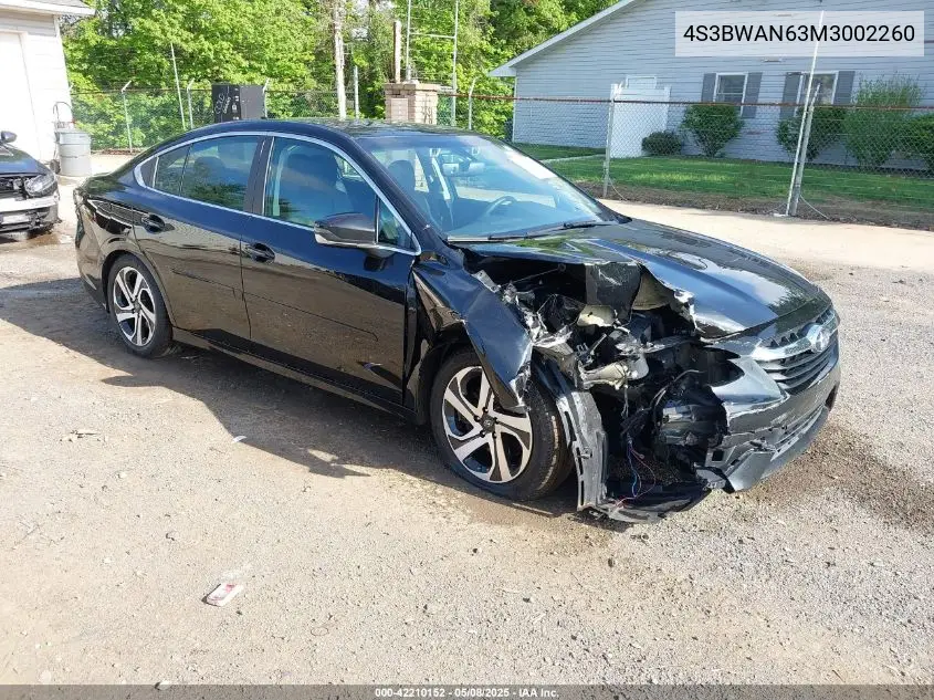 2021 Subaru Legacy Limited VIN: 4S3BWAN63M3002260 Lot: 42210152