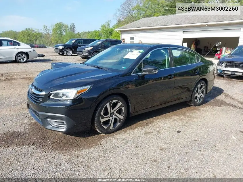 2021 Subaru Legacy Limited VIN: 4S3BWAN63M3002260 Lot: 42210152
