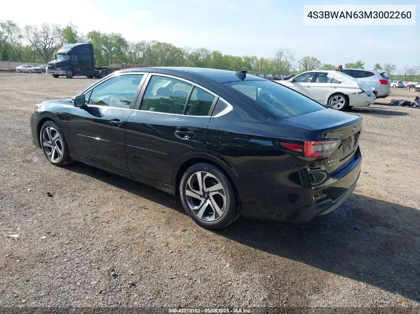 2021 Subaru Legacy Limited VIN: 4S3BWAN63M3002260 Lot: 42210152
