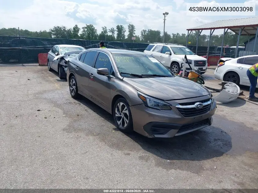 2021 Subaru Legacy Premium VIN: 4S3BWAC6XM3003098 Lot: 42221814