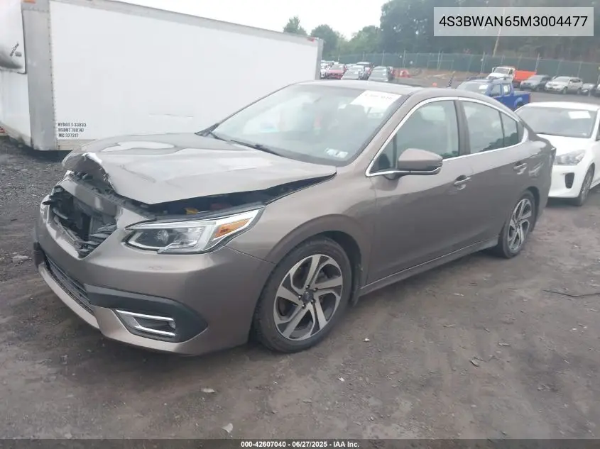 2021 Subaru Legacy Limited VIN: 4S3BWAN65M3004477 Lot: 42607040