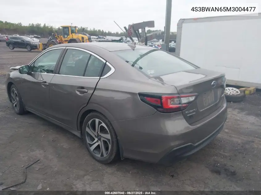 2021 Subaru Legacy Limited VIN: 4S3BWAN65M3004477 Lot: 42607040