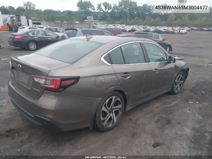 2021 Subaru Legacy Limited VIN: 4S3BWAN65M3004477 Lot: 42607040