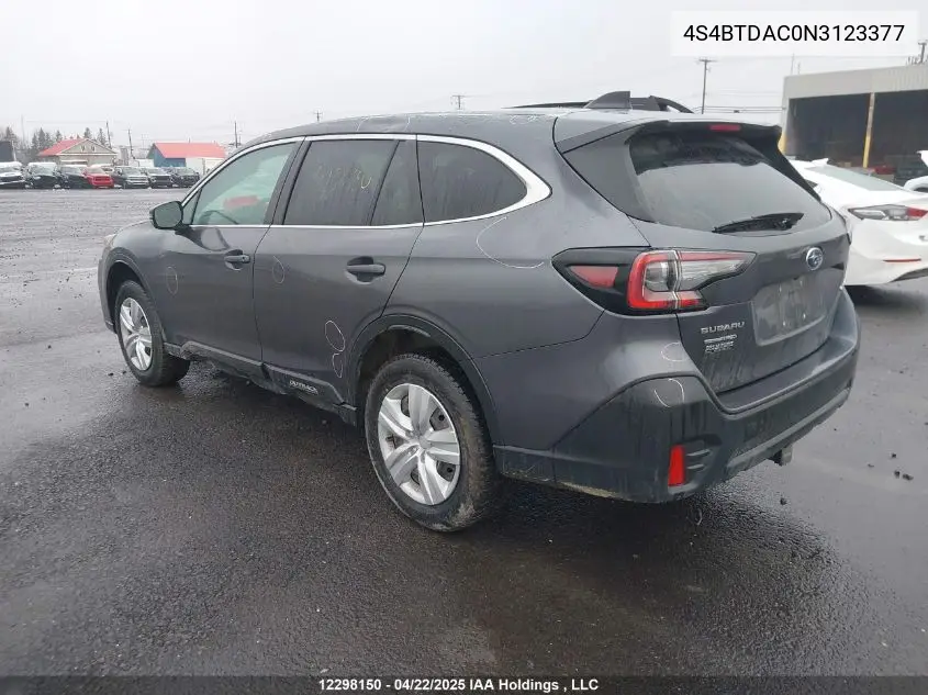 2022 Subaru Legacy Outback VIN: 4S4BTDAC0N3123377 Lot: 12298150