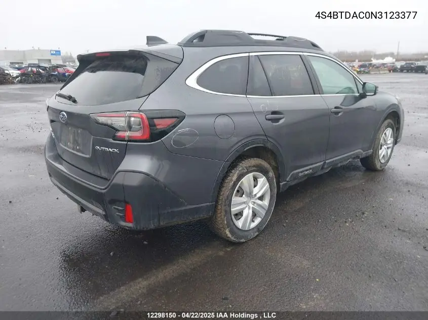 2022 Subaru Legacy Outback VIN: 4S4BTDAC0N3123377 Lot: 12298150