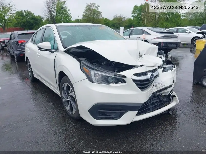 2022 Subaru Legacy Premium VIN: 4S3BWAC68N3026431 Lot: 42192317