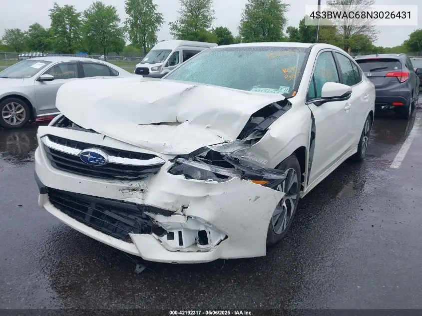 2022 Subaru Legacy Premium VIN: 4S3BWAC68N3026431 Lot: 42192317