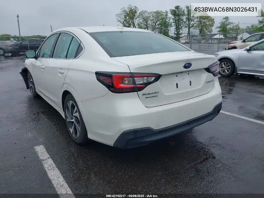 2022 Subaru Legacy Premium VIN: 4S3BWAC68N3026431 Lot: 42192317
