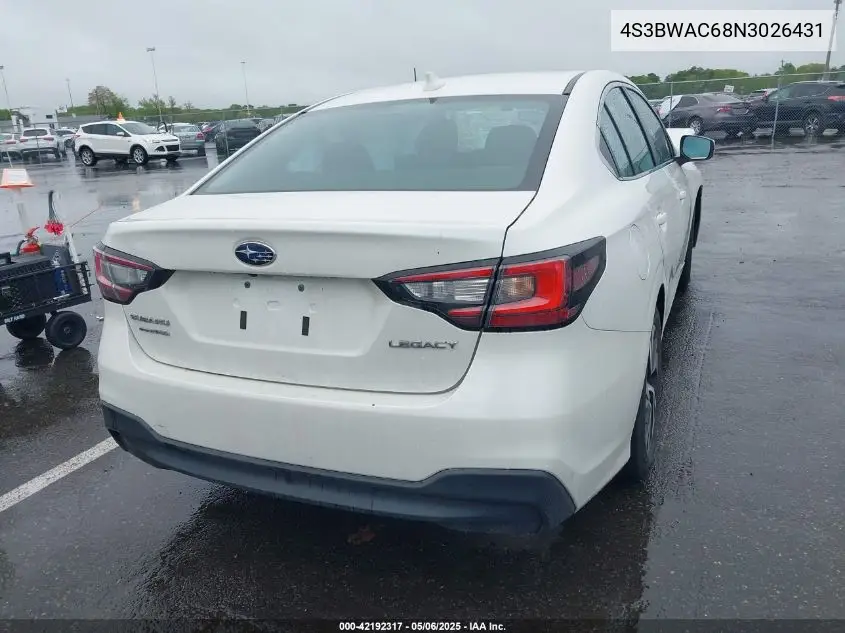 2022 Subaru Legacy Premium VIN: 4S3BWAC68N3026431 Lot: 42192317