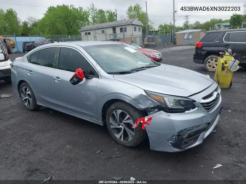 2022 Subaru Legacy Premium VIN: 4S3BWAD6XN3022203 Lot: 42193264