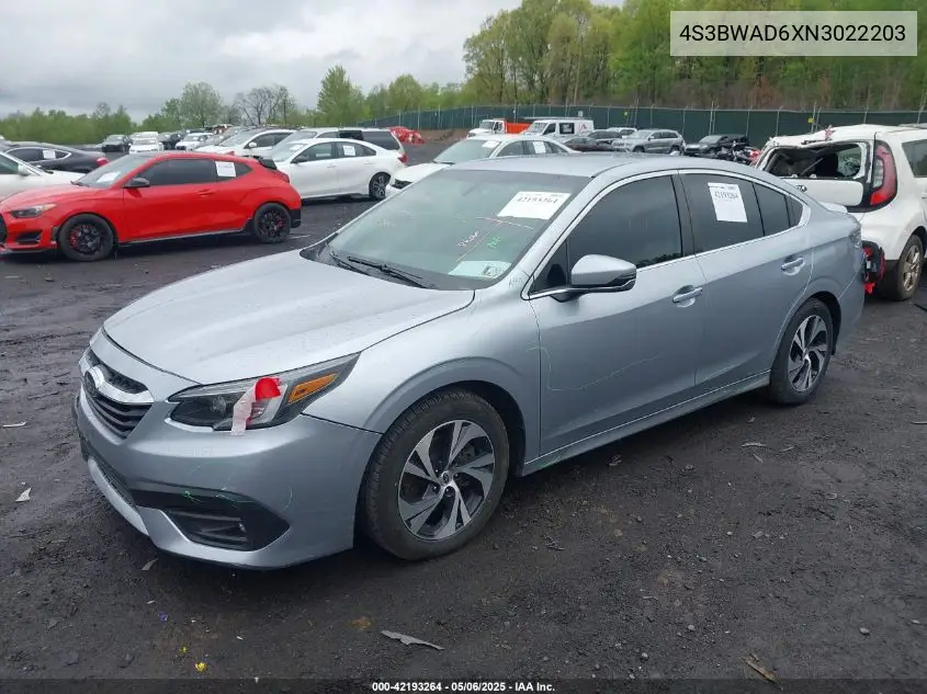 2022 Subaru Legacy Premium VIN: 4S3BWAD6XN3022203 Lot: 42193264