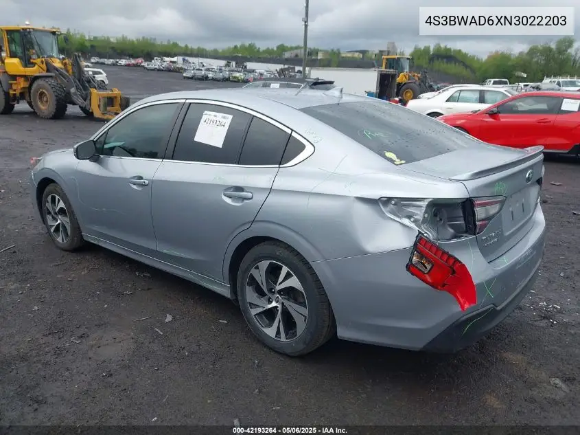 2022 Subaru Legacy Premium VIN: 4S3BWAD6XN3022203 Lot: 42193264