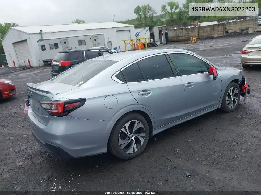 2022 Subaru Legacy Premium VIN: 4S3BWAD6XN3022203 Lot: 42193264