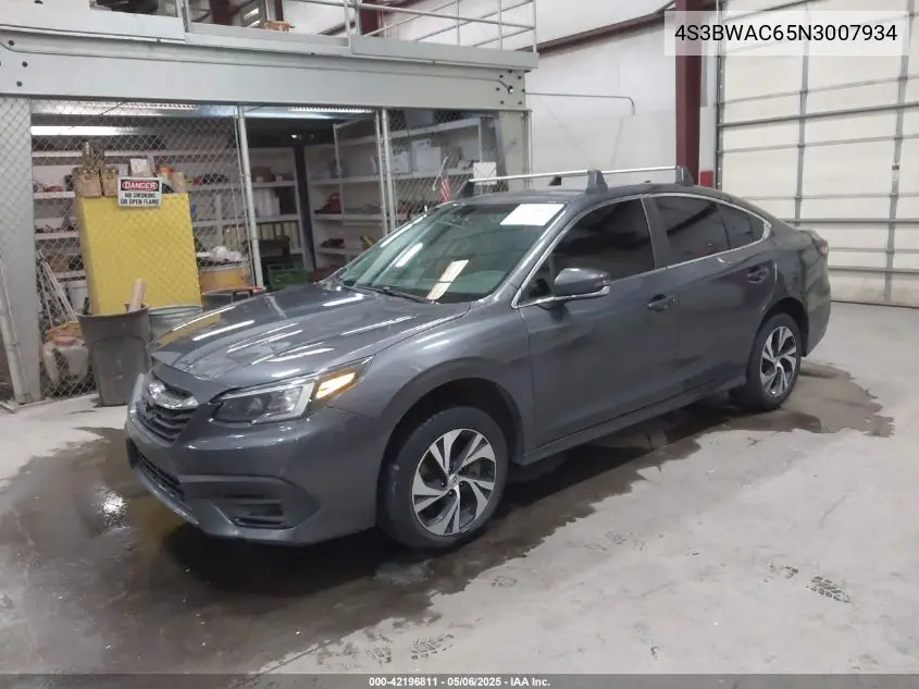 2022 Subaru Legacy Premium VIN: 4S3BWAC65N3007934 Lot: 42196811