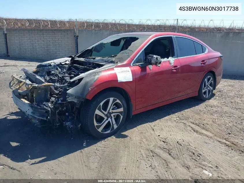 2022 Subaru Legacy Limited Xt VIN: 4S3BWGN60N3017738 Lot: 42489494