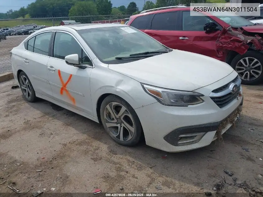 2022 Subaru Legacy Limited VIN: 4S3BWAN64N3011504 Lot: 42576536