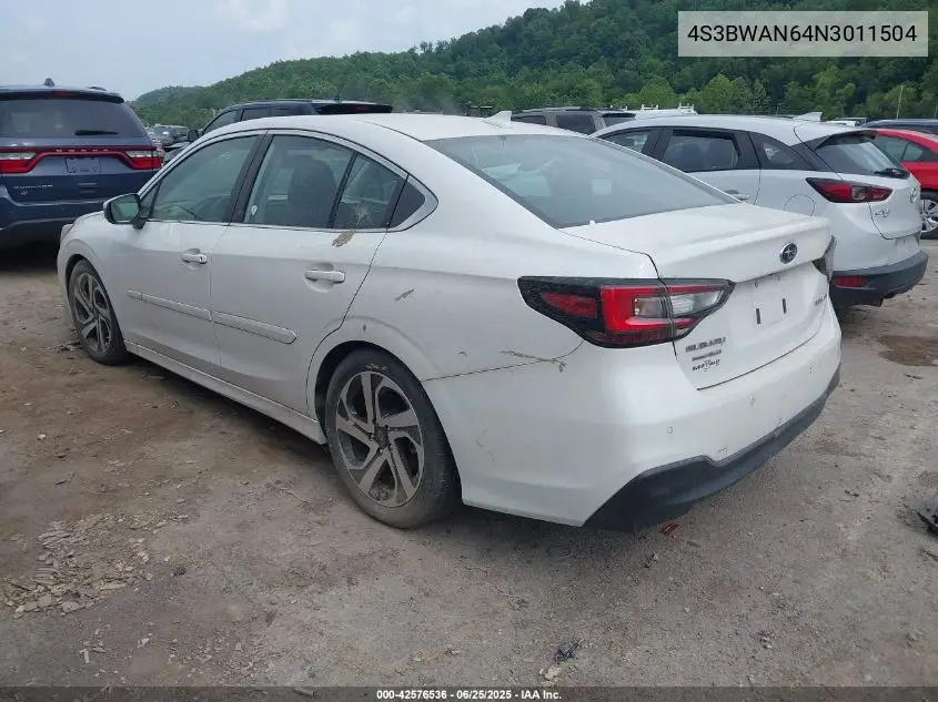 2022 Subaru Legacy Limited VIN: 4S3BWAN64N3011504 Lot: 42576536