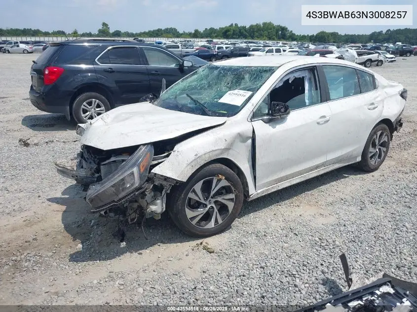2022 Subaru Legacy VIN: 4S3BWAB63N3008257 Lot: 42594516