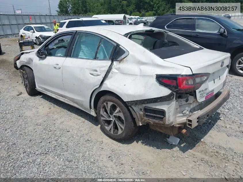 2022 Subaru Legacy VIN: 4S3BWAB63N3008257 Lot: 42594516