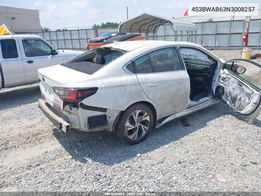 2022 Subaru Legacy VIN: 4S3BWAB63N3008257 Lot: 42594516