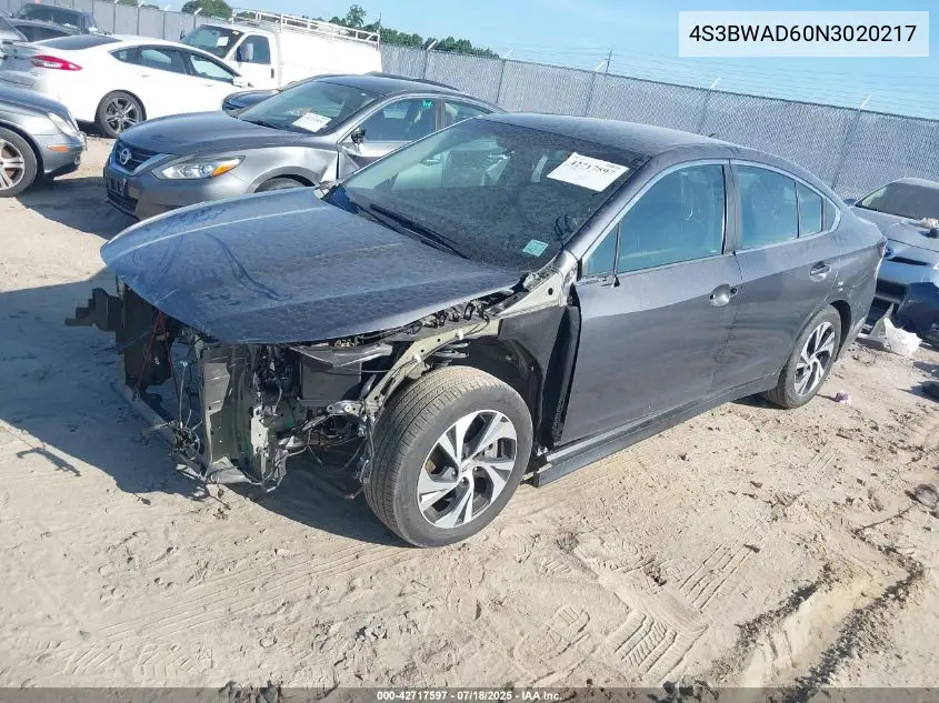 2022 Subaru Legacy Premium VIN: 4S3BWAD60N3020217 Lot: 42717597
