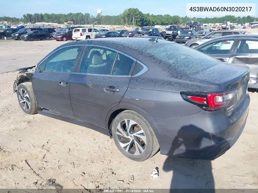 2022 Subaru Legacy Premium VIN: 4S3BWAD60N3020217 Lot: 42717597